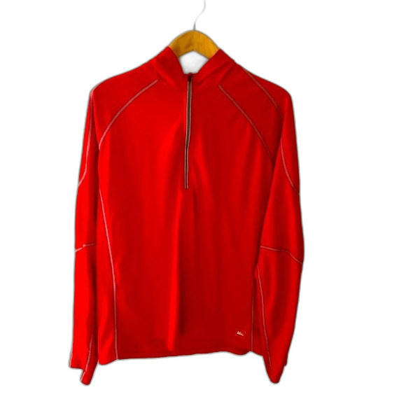 REI Orange-Red Performance 1/4 Zip Long Sleeve Running Hoodie Size XL - Picture 1 of 10